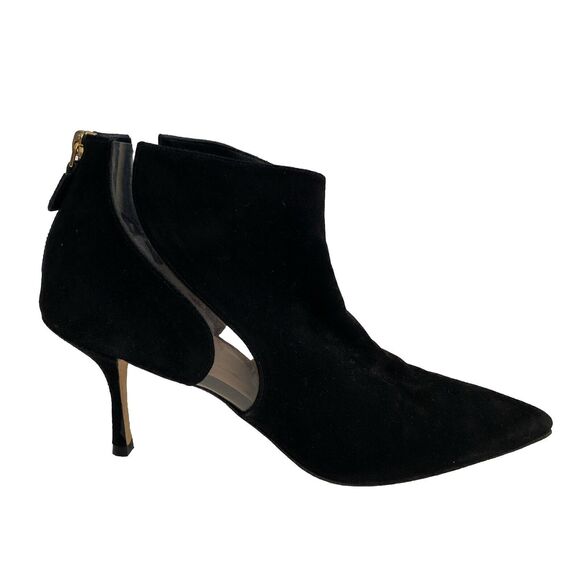 Stuart Weitzman Dasha Suede Swirl Vinyl Bootie Ankle Boot Black Pointed … - Picture 1 of 11